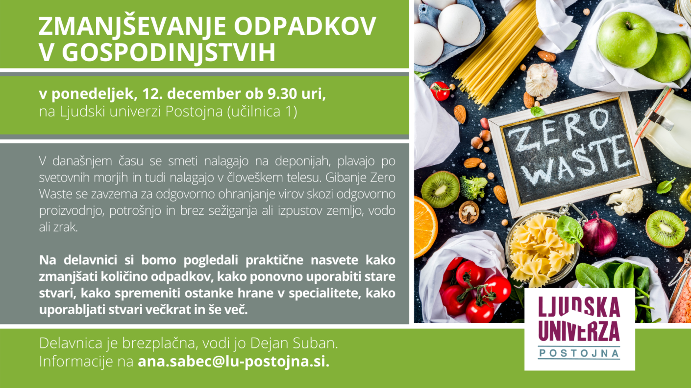 Vabilo na delavnico Zmanjševanje odpadkov v gospodinjstvih 1